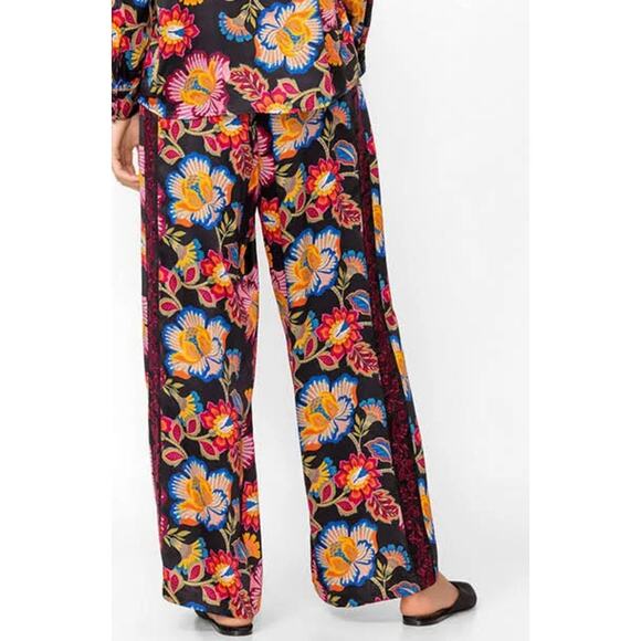 Johnny Was Sidonia Silk Lounge Pant Pull On Floral Embroidery Resort XXL NWT - Picture 3 of 15